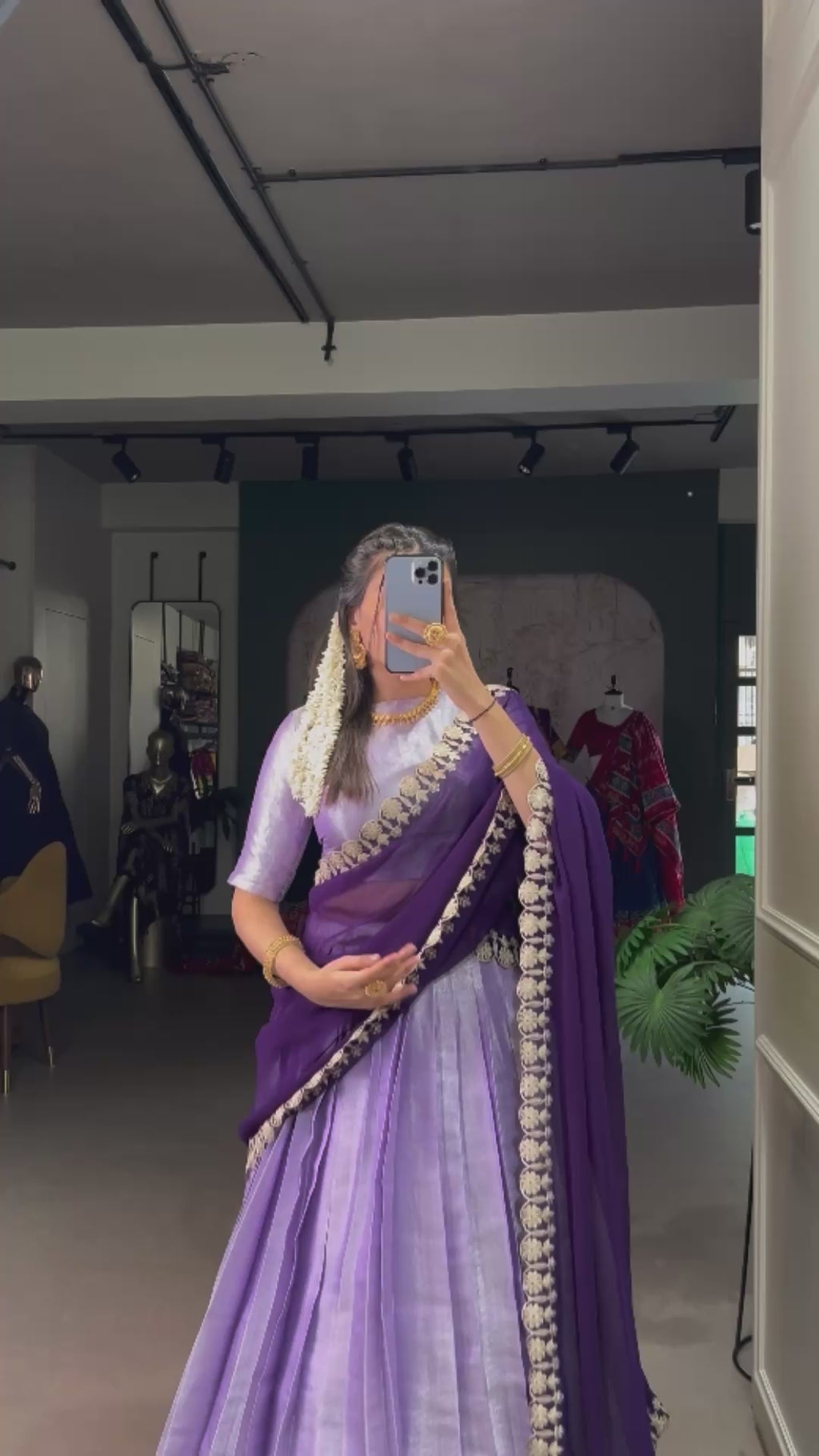 Lavender Jacquard Silk Lehenga with Deep Purple Embroidered Dupatta