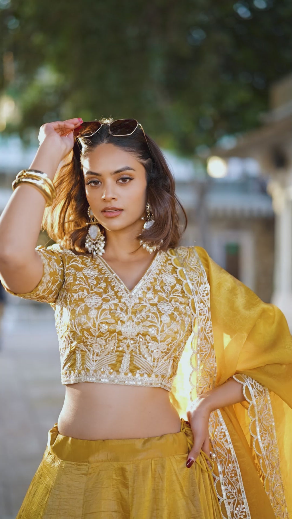 Radiant Mustard Yellow Lehenga Choli with Thread Work Embroidery
