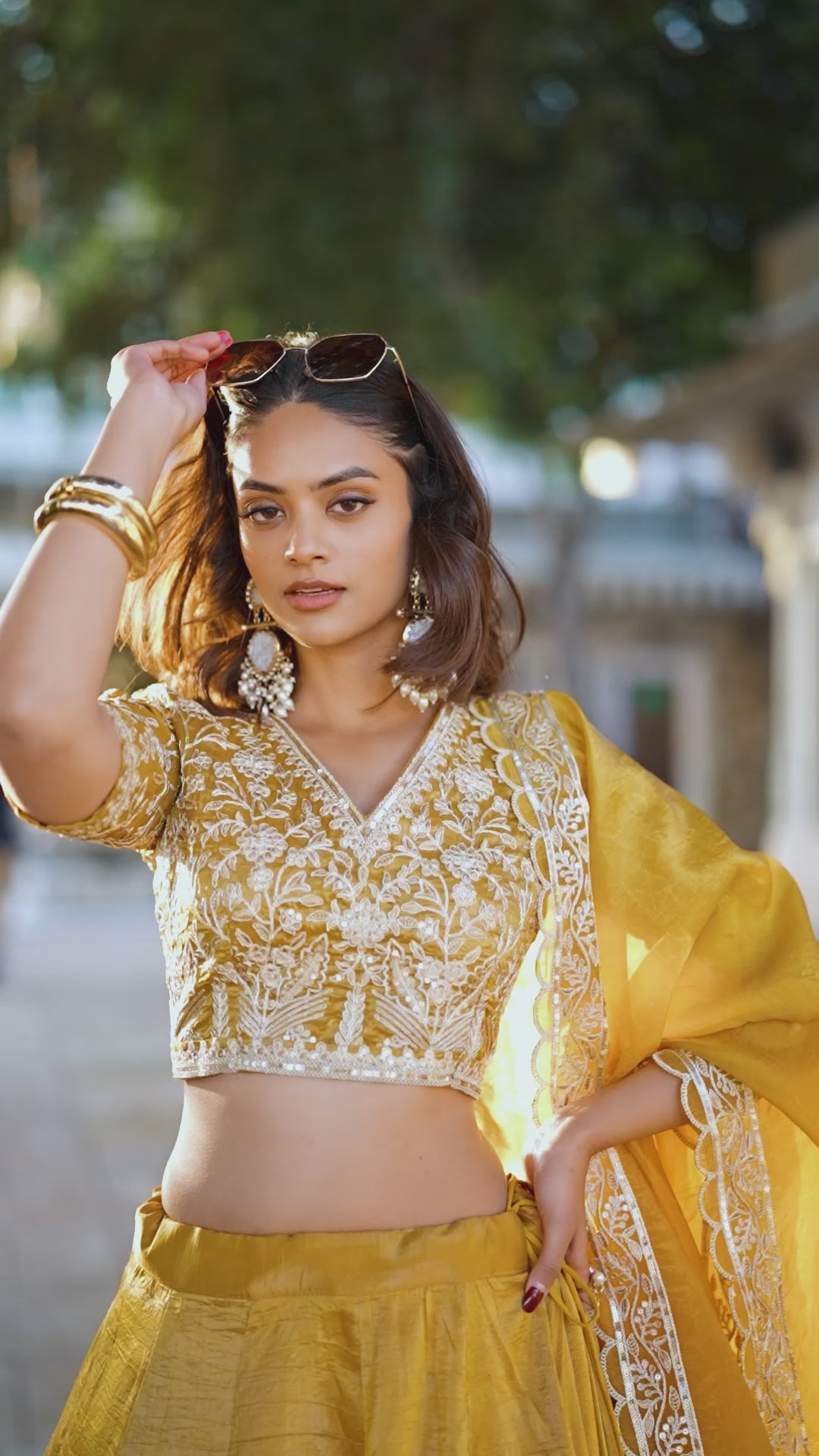 Radiant Mustard Yellow Lehenga Choli with Thread Work Embroidery