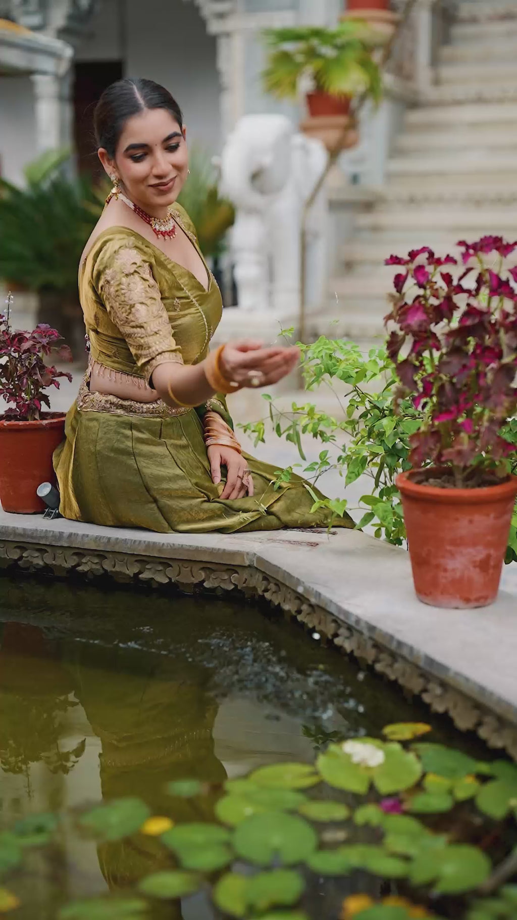 Designer Rose Gold Lehenga in Crushed Shimmer Fabric with an Embroidered