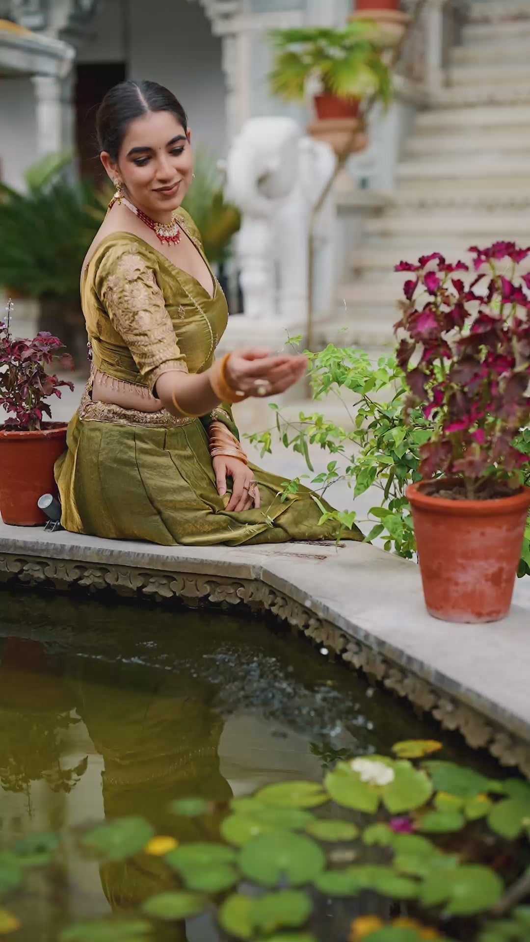 Designer Rose Gold Lehenga in Crushed Shimmer Fabric with an Embroidered
