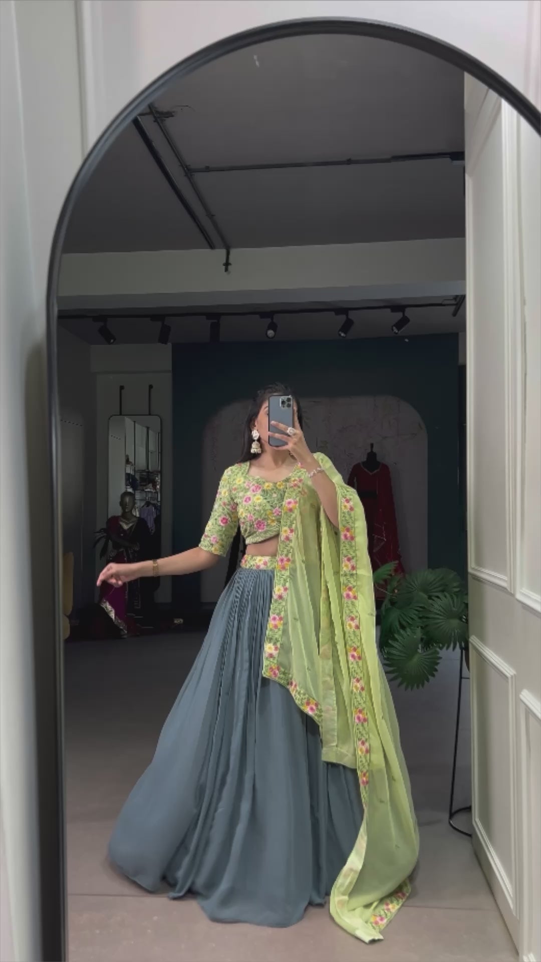 Elegant  paired with a Heavily Embroidered Lime Green Choli and Bordered Dupatta