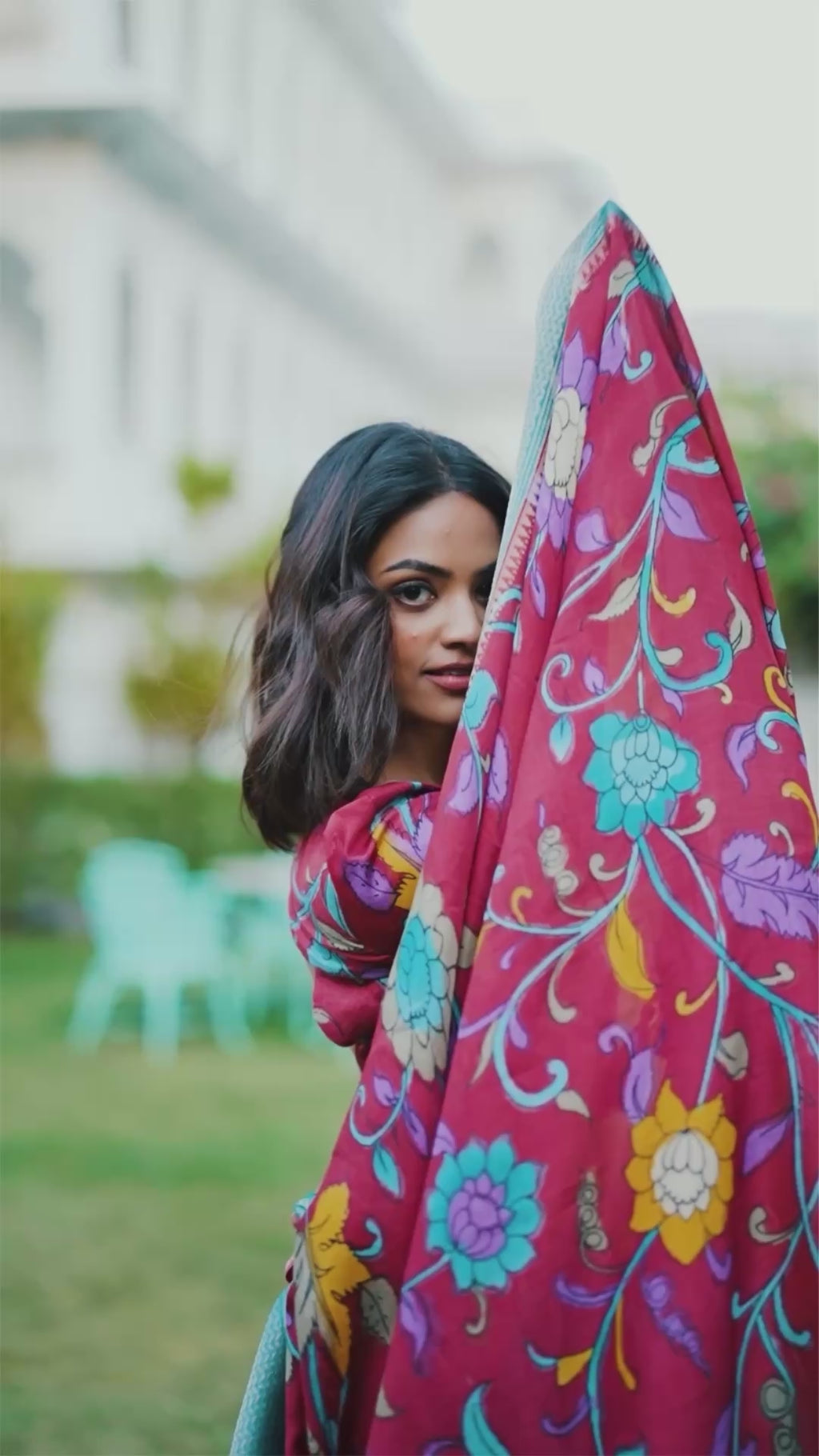 Turquoise and Artistic Print Lehenga with Copper Zari Border