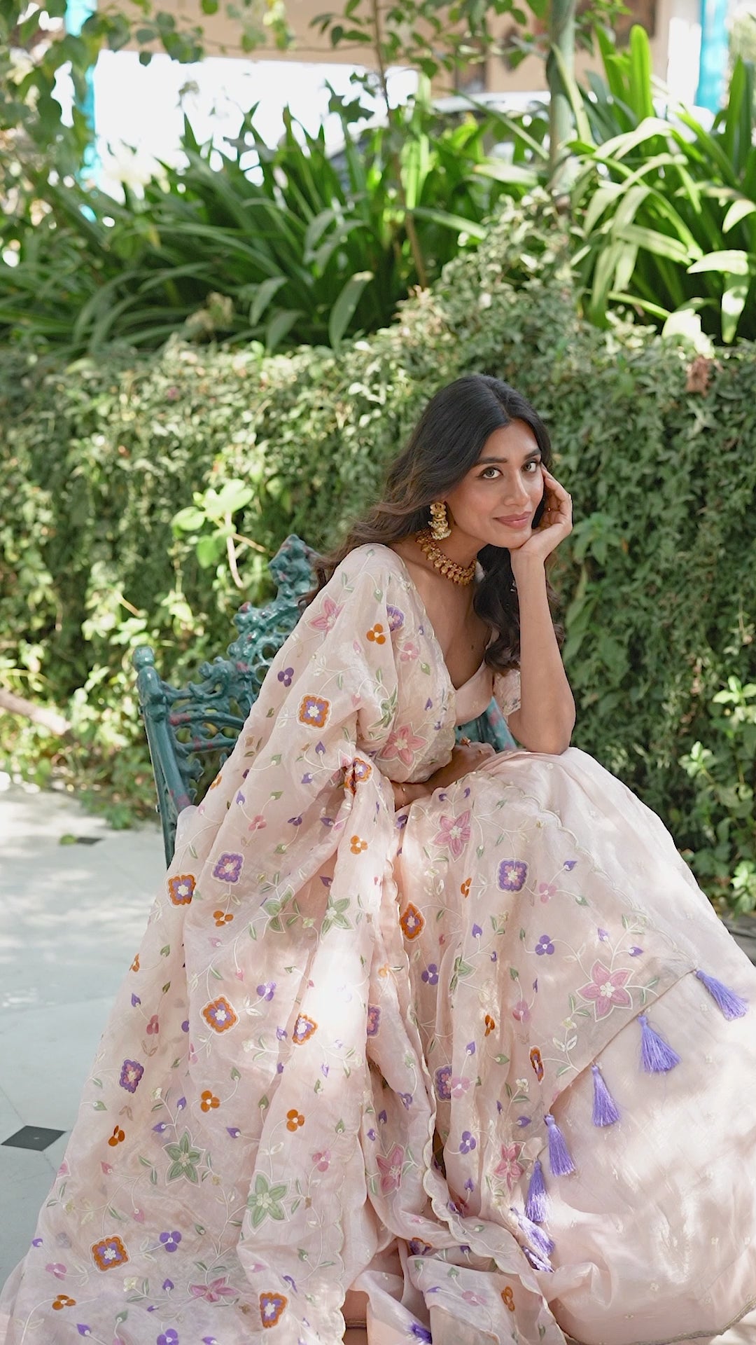 Ethereal Blush Pink Lehenga with a Floral Embroidered Organza Dupatta