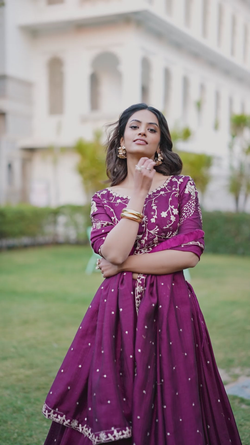 Rich Wine Crushed Lehenga Choli with Zari Embroidery