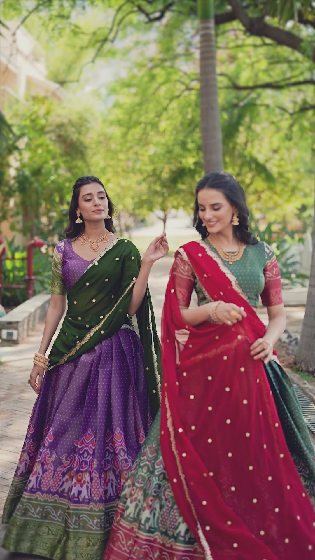 Elegant Woman in a Traditional Gujarati Patola Lehenga Choli.