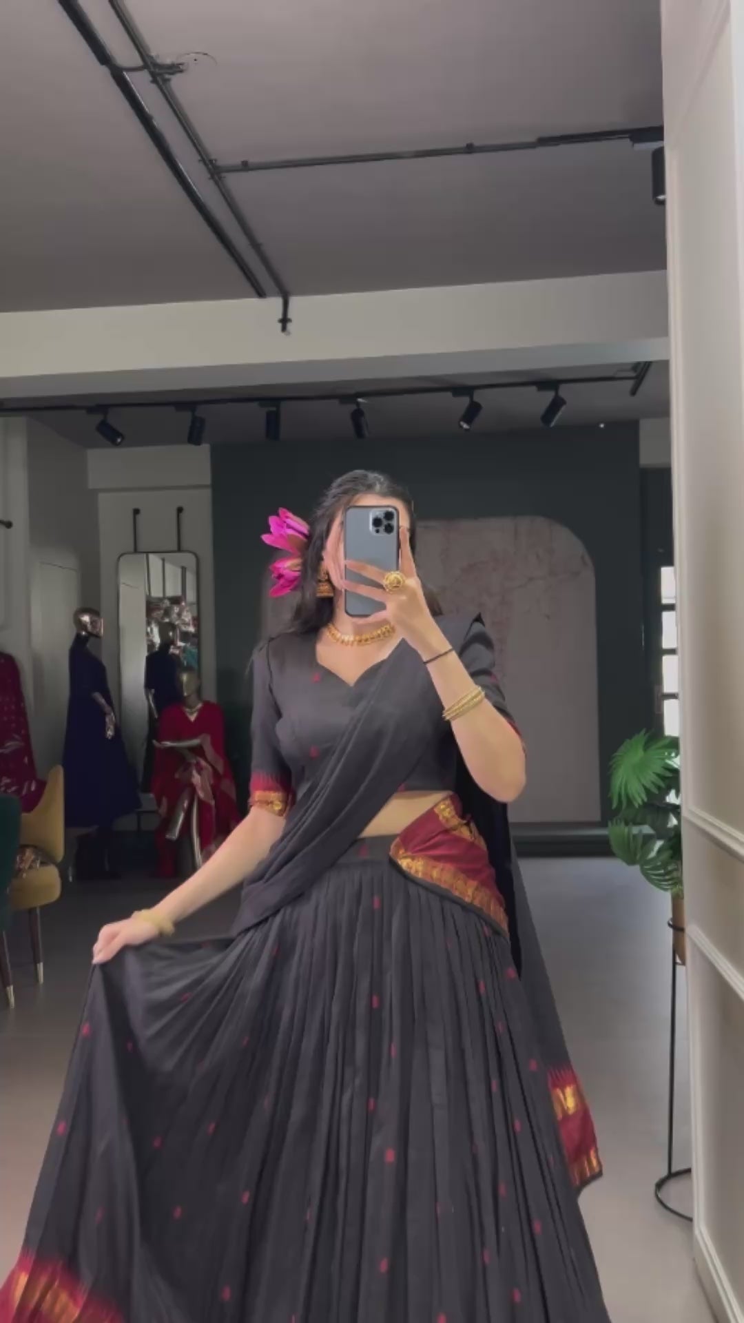 Classic maroon lehenga with a traditional green border