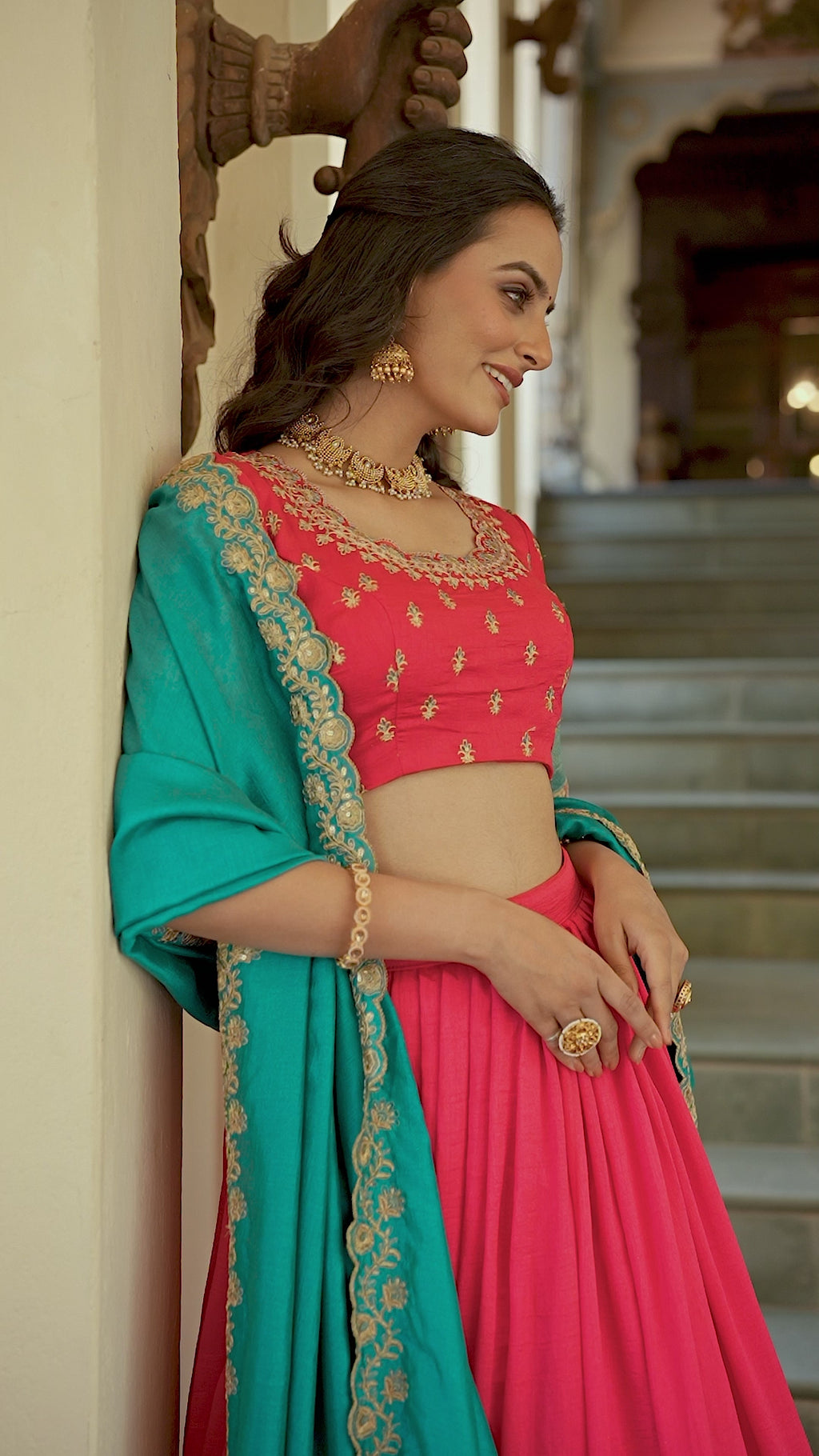 Pure Vichitra Silk Lehenga with Dupatta and Zari Weaving Work Lace Border Belt