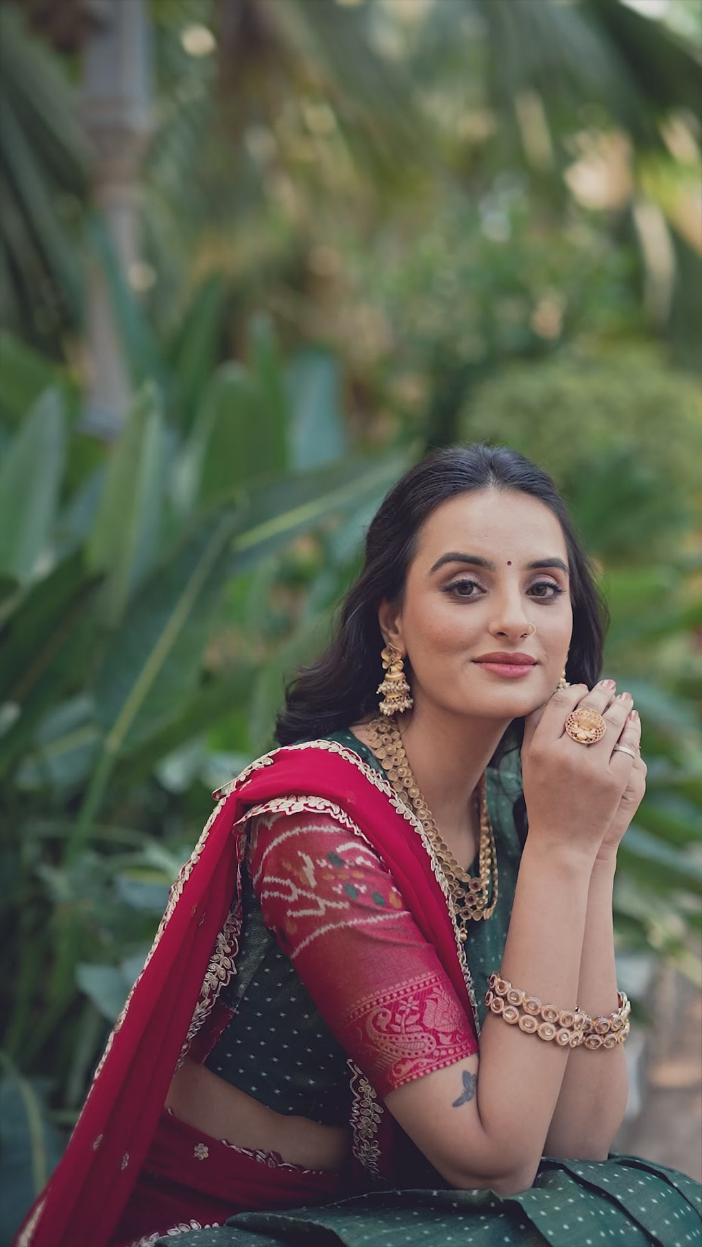 Elegant Woman in a Traditional Gujarati Patola Lehenga Choli.