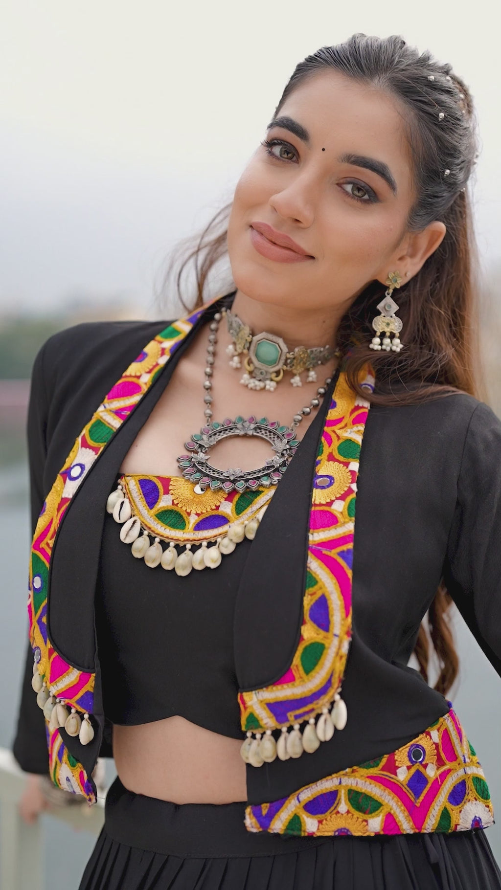 Solid black pure Rayon choli styled for traditional party looks