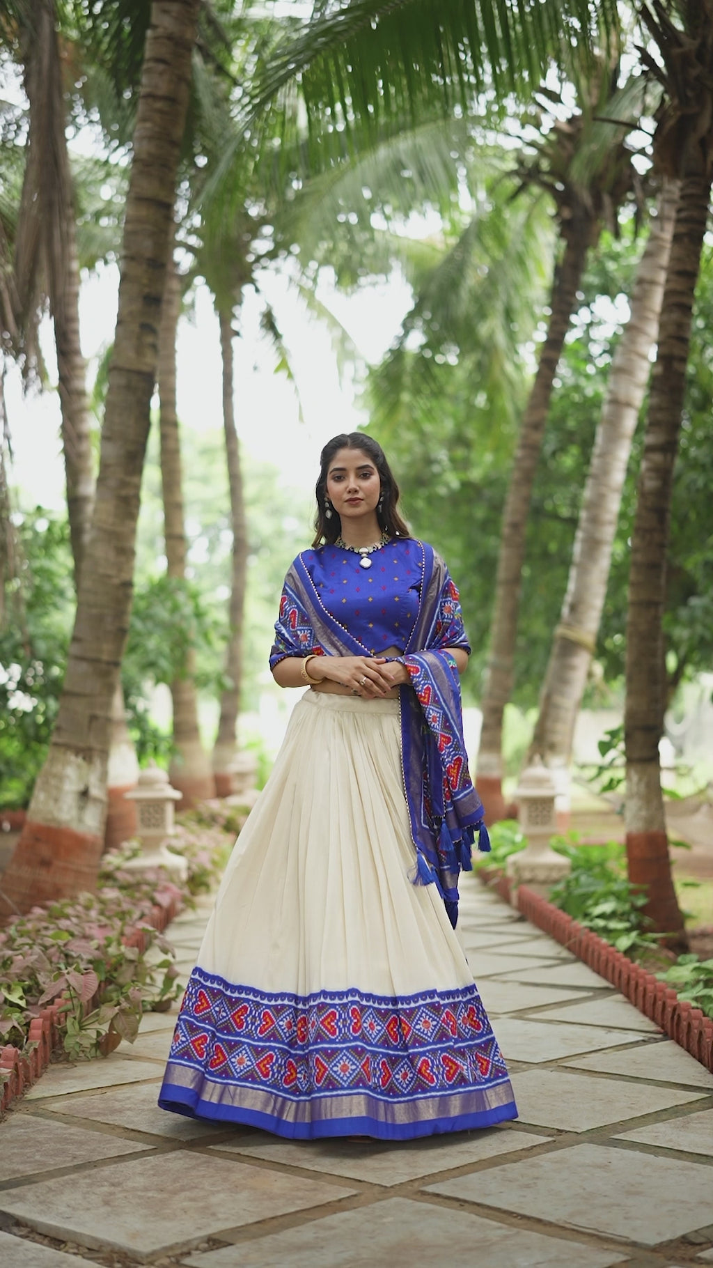 Royal Blue and Ivory Embroidered Lehenga with Traditional Motifs