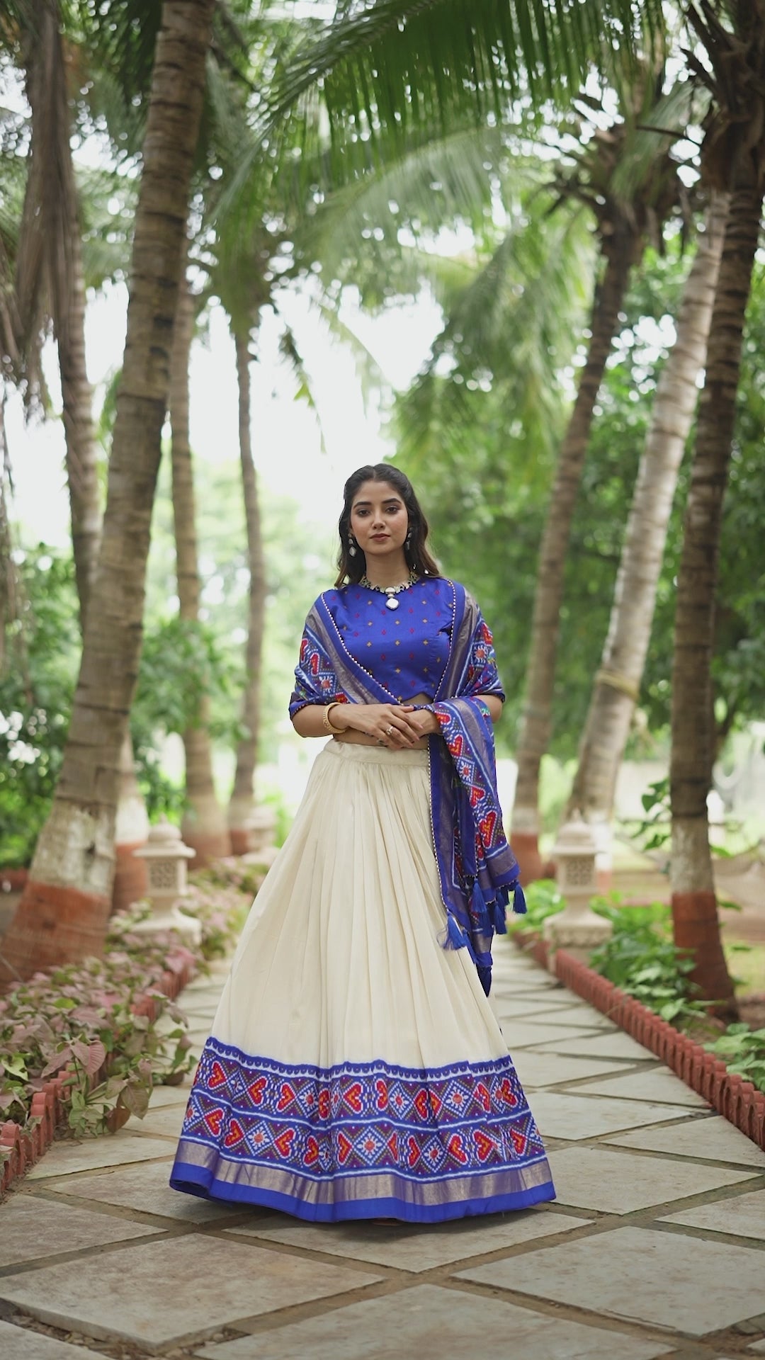 Royal Blue and Ivory Embroidered Lehenga with Traditional Motifs