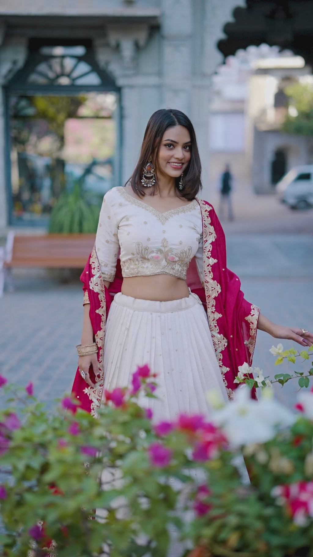 Regal Ivory and Crimson Red Embroidered Lehenga Choli